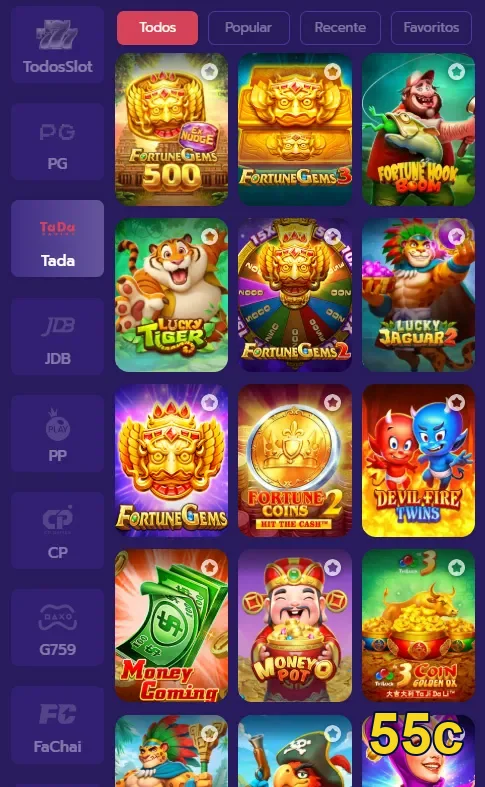Imagem dos diversos jogos de slot disponíveis no site 55c, oferecendo diversão para todos os jogadores.